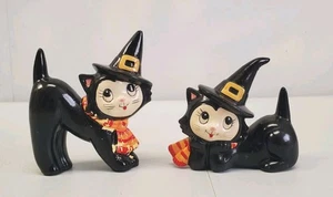 Vintage Lefton Halloween Hexe schwarze Katze Figuren 2er Set Retro MCM lesen - Bild 1 von 7