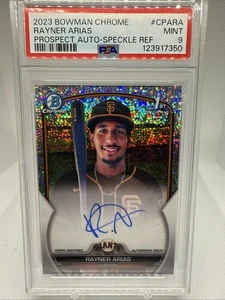 Autógrafo refractor moteado Bowman Chrome Rayner Arias 2023 #/299 PSA 9 - Imagen 1 de 3