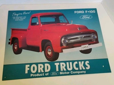 Vintage Ford Motor Co. Red Truck Tin Sign 1953 F-100 Made In The USA 12" x 17" - Image 1 of 4