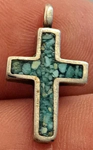 INDIANER Sterling Silber Koralle Türkis Inlay KREUZ Anhänger wendbar - Bild 1 von 5