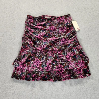 Minifalda SO Terciopelo Terciopelo Volantes Floral Para Mujer Junior M Borgoña Rosa PullOn Foto 1 de 4