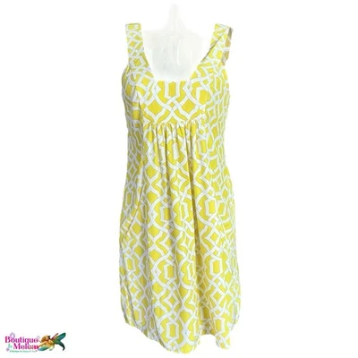 Vestido Solero Alice & Trixie Talla L Blanco Amarillo Seda Acanalado Espalda Elástica Foto 1 de 4