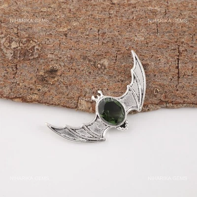 925 Argento Sterling Ovale Cuore Chakra Verde Naturale Tormalina Artisan Pendant - Immagine 1 di 4