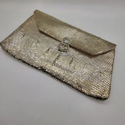 Whiting & Davis Co. Gold Mesh Clutch Handbag Purse Rhinestone Closure Elegant - Image 1 of 4