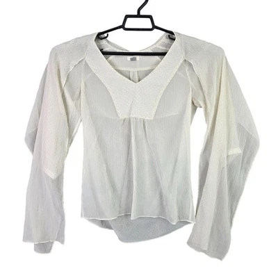 Blusa de mujer blanca fósil con patrón de puntos transparentes manga larga 100 % poliéster talla XS Foto 1 de 4