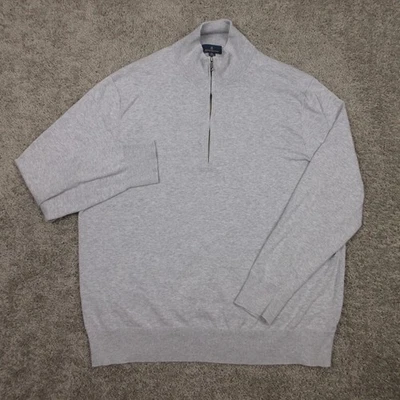 Brooks Brothers Sweater Mens XL Gray Solid Knit Cotton Golf Quarter Zip Pullover - Image 1 of 4