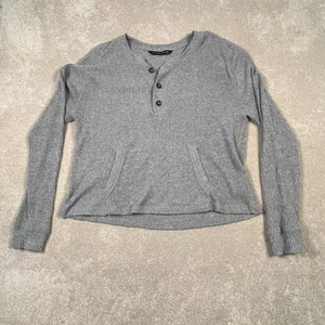 Abercrombie & Fitch Grey Ribbed Soft Cropped Long Sleeve Shirt women's medium - Picture 1 of 6