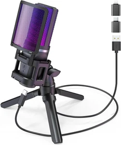 Gaming USB Microphone for PC,RGB Condenser Computer Mic with Tripod Stand,Qui... - Photo 1/13