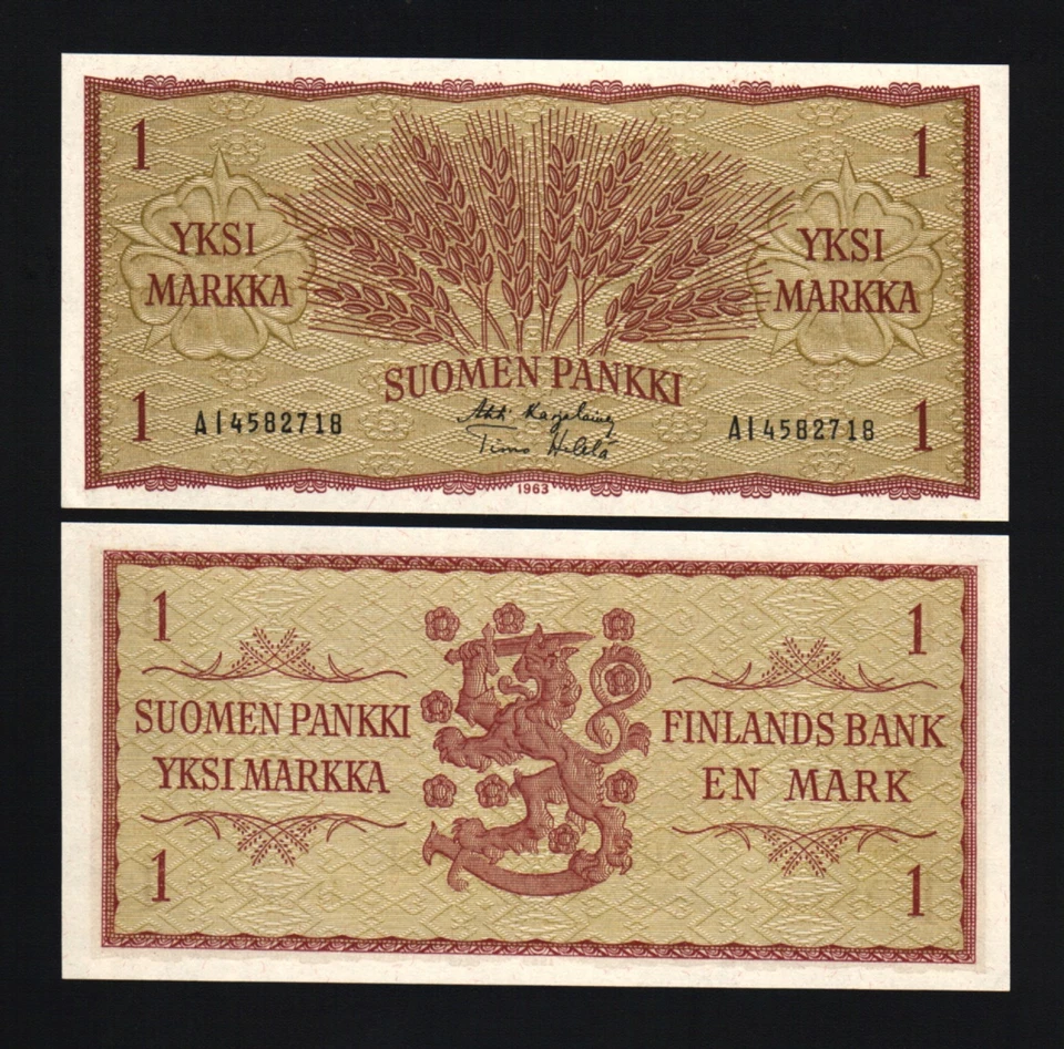 FINLAND 1 MARKKA P-98 1963 X 100 Pcs Lot FULL BUNDLE EURO WHEAT EAR UNC EU NOTE - Image 1 of 1