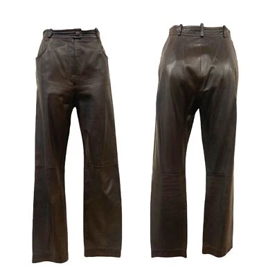 Vtg Vintage 1980s 80s YSL Yves Saint Laurent Chocolate Leather Trousers Pants - Image 1 of 4