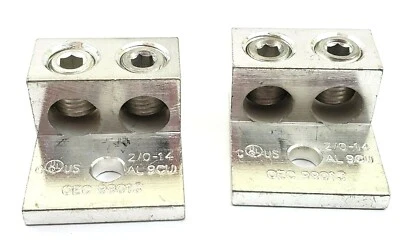 Lot of 2 Morris 90814 Double Barrel Mech Lug 2/0-14 AWG 1/4" Hole Dual Rated
