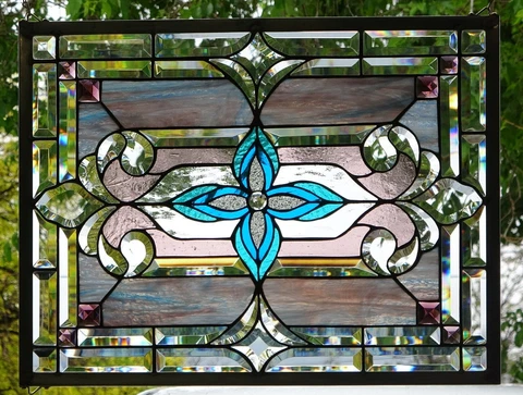 Stained Glass window hanging 25 X 20  incl hooks Cover