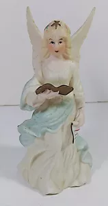 Vintage Angel Figurine 6in Holding Book Glitter Female Figure Bone China Stars - Picture 1 of 6