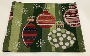 Table Runner Christmas Green Red White Ornaments Tapestry Woven 70 x 13 inch - Picture 1 of 7