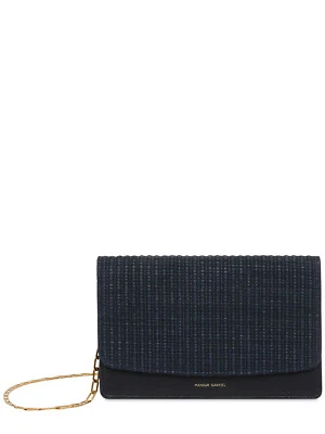 Embreagem Mansur Gavriel couro marinho ráfia/couro com corrente tiracolo dourada  - Imagem 1 de 4