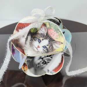 Tarjeta de felicitación de gato vintage bola adorno hecho a mano brillo 20 imágenes origami 5" - Imagen 1 de 6