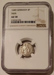 Germany States Era Trier Silver 4 Pfennig AU58 NGC - Picture 1 of 4