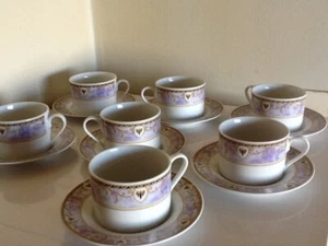 7 X ROYAL NORFOLK CUPS + SAUCERS- - LILAC, BLACK, GOLD TRIM - FREEPOST UK - Picture 1 of 7