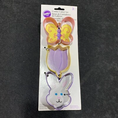 Juego de 3 cortadores de galletas de tulipán, mariposa y conejito Wilton #2308 metal recubierto 3" Foto 1 de 4