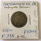 Sacramento California Ca Lafayette Saloon 5 Cents Trade Token  Bg
