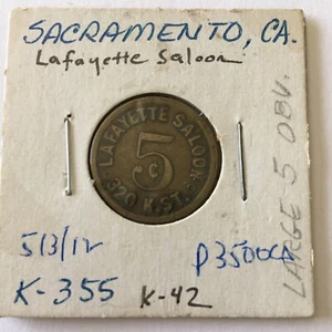 Sacramento California CA Lafayette Saloon 5 Cents Trade Token  bg - Picture 1 of 2