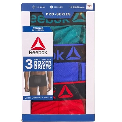 Reebok 3-Pack Performance Boxer Briefs Men’s 2XL  Fly Pouch Pro-Series Cool&Dry - Image 1 of 4