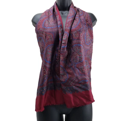 GIVENCHY Monsieur Bufanda de Seda y Lana Borgoña Paisley Flecos Pequeños 11/54" Dañada Foto 1 de 4