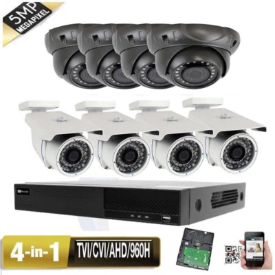 AMVIEW 8CH 5-in-1 DVR 5MP 4-in-1 9-22mm Varifocal Lens DWDR Security Camera Bullet Dome