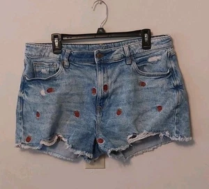 Arizona Cut Off Distressed Jean Shorts with Embroidered Strawberries Sz Jr 17 - Picture 1 of 16