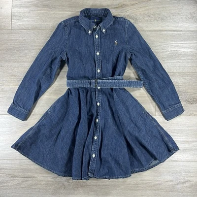 Polo Ralph Lauren Niñas 6X Algodón Denim Camisa con Cinturón Ajustable Foto 1 de 4