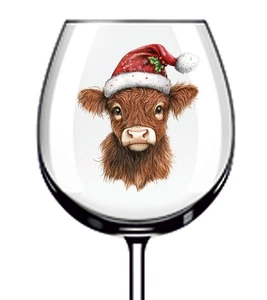 12x Colourful Christmas Highland Cow Vinyl Sticker Decal Tumbler Wine Glass Car - Picture 1 of 3