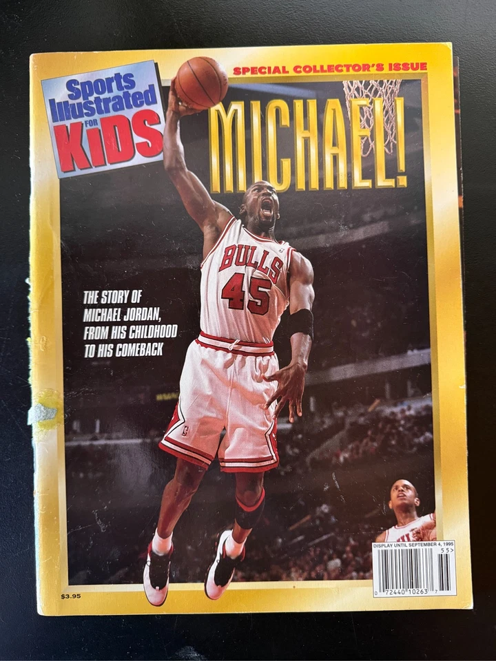 VINTAGE 1995 Michael Jordan Sports Illustrated Kids Collector #45 Bulls w Poster - Imagem 1 de 3