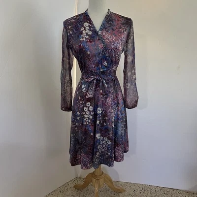 Vestido Floral Lady Carol Petites Of New York Pequeño Floral Vintage Azul Púrpura PS Foto 1 de 4