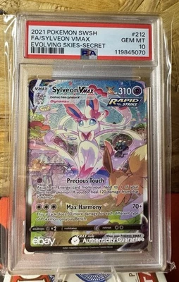 Pokémon TCG Sylveon Vmax SWSH07: Evolving Skies 212/203 Secret Rare PSA 10  - Image 1 of 2