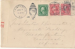 USA 1916 Saint Louis to South Africa Transvaal Modderfontein censor label - Picture 1 of 2
