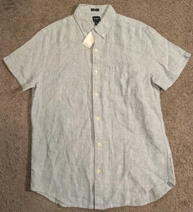 J.Crew Slim Fit Linen Blend Short Sleeve Blue Button Shirt AL188 Men's M - Picture 1 of 7