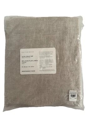 Pottery Barn Belgian Flax Linen 3 In 1 Pole Top Curtain Panel 50x96" Flax NEW - Image 1 of 4