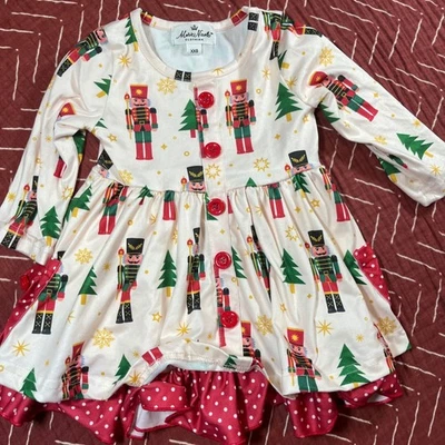 Marie Nicole Ropa Niñas XXS Cascanueces Árbol de Navidad Vestido Túnica Lunares Foto 1 de 4