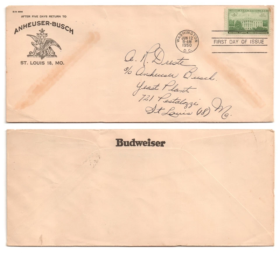 US Sc 990 Executive FDC on ANHEUSER-BUSCH BUDWEISER Stationery * - Image 1 of 1