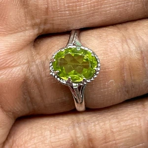 Natural Peridot Ring 925 Sterling Silver Oval Cut Green Gemstone Fine Jewelry - Picture 1 of 8