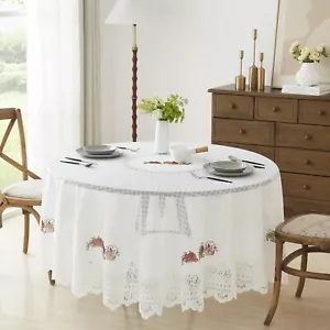 Lace Country Tablecloth. Ivory Round Tablecloth 70 Inches. Farmhouse Tablecloth - Picture 1 of 2