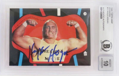 Hulk Hogan Autographed WWF 1985 Topps Sticker Card #11 (Beckett/Auto 10) - Image 1 of 2