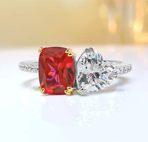 2ct Luxe Heart-Shaped Lab Created Ruby Ring, 18K Gold Vermeil, Lab Grown Diamond - Picture 1 of 10