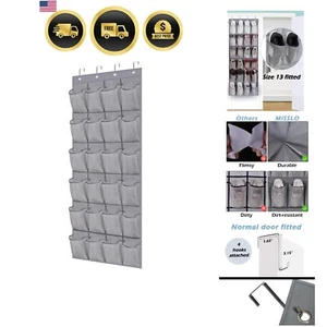 Travel-Friendly Folding Over The Door Shoe Rack - 24 Compartments in Gray - Picture 1 of 9