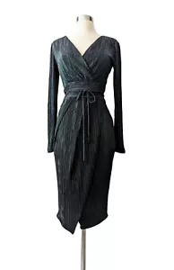 Rachel Roy Kleid grün schwarz schimmernd gerippt Kunsthalstuch Tulpensaum KLEIN - Bild 1 von 6