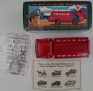 Vintage 1949 Texaco White Tilt Cab Tanker Truck Diecast Coin Bank -1995 - Picture 1 of 9