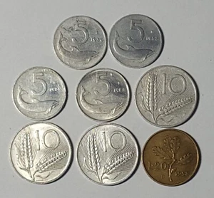 Lot 8 Coin Italy 5 10 20 Lire 1951 1953 1954 1955 1958 1971 - Picture 1 of 2