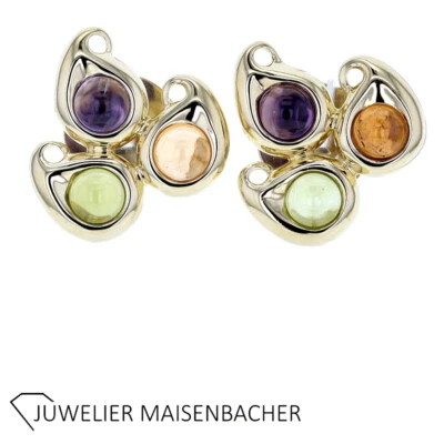 Tamara Comolli Ohringe mit jeweil 3 Farbsteinen Gelbgold - Bild 1 von 4