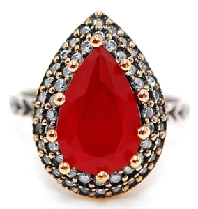 Ottoman Empire Style 4CT Treated Ruby 925 Sterling Silver Ring Sz 7 H1-2 - Imagen 1 de 3