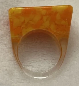 Lucite Orange Confetti Ring Size 6 - Picture 1 of 4